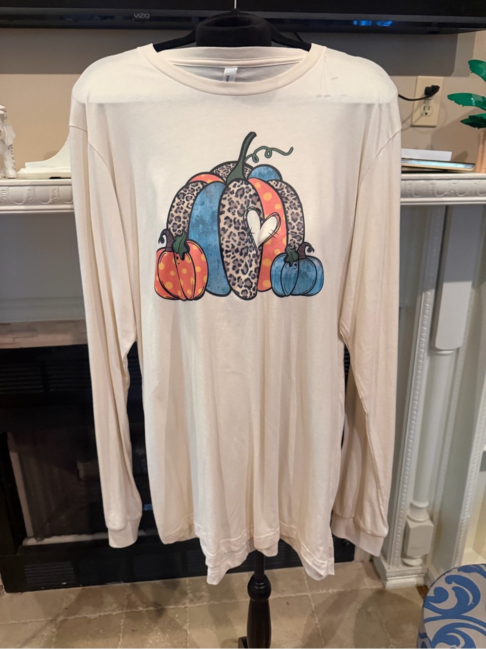 Never worn Cream Long Sleeve Tee with Colorful Pumpkin Graphic - Picture 1 of 2